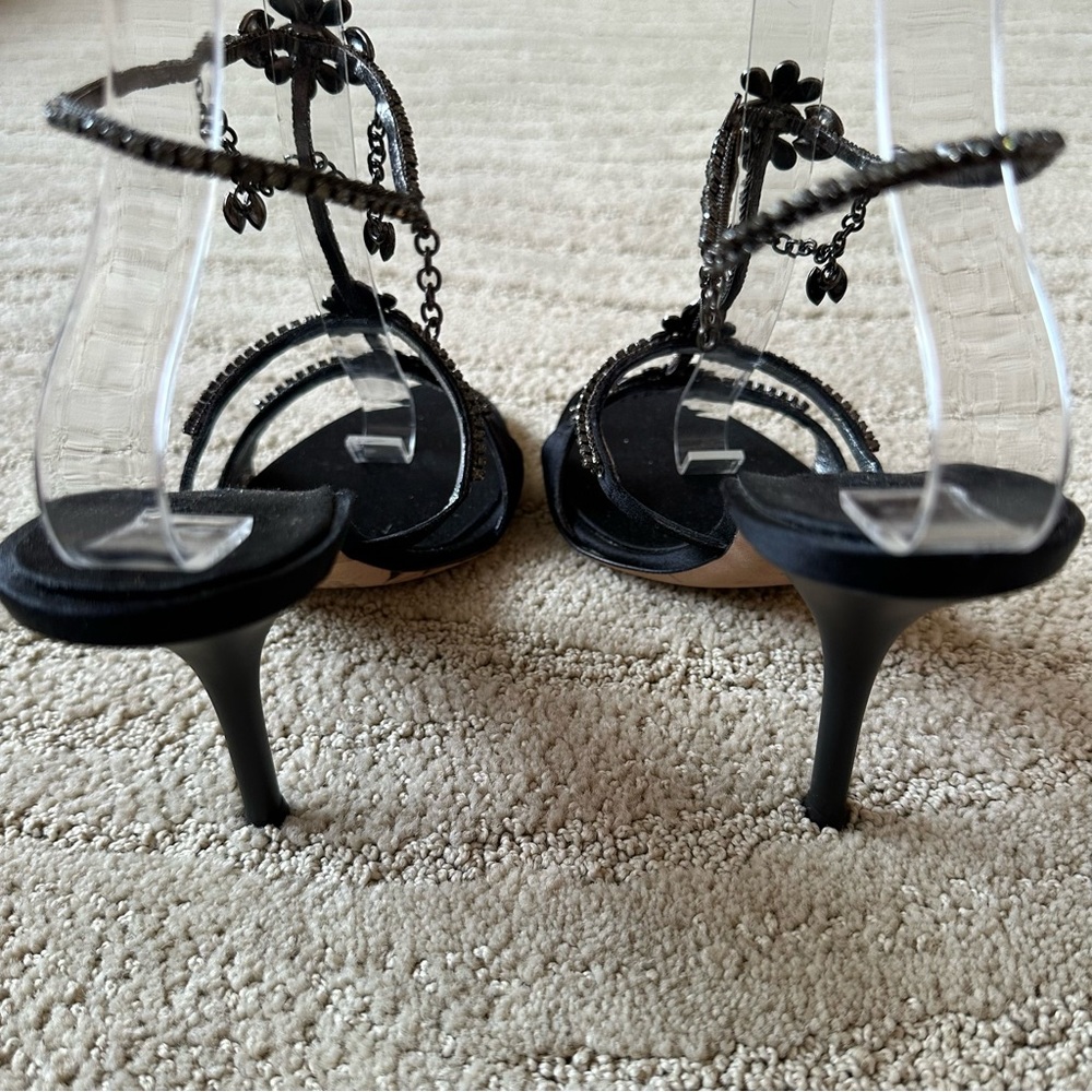 Giuseppe Zanotti Black Satin Rhinestone Enamel Anklet Heel Sandals IT 38.5 NIB - Picture 5 of 17